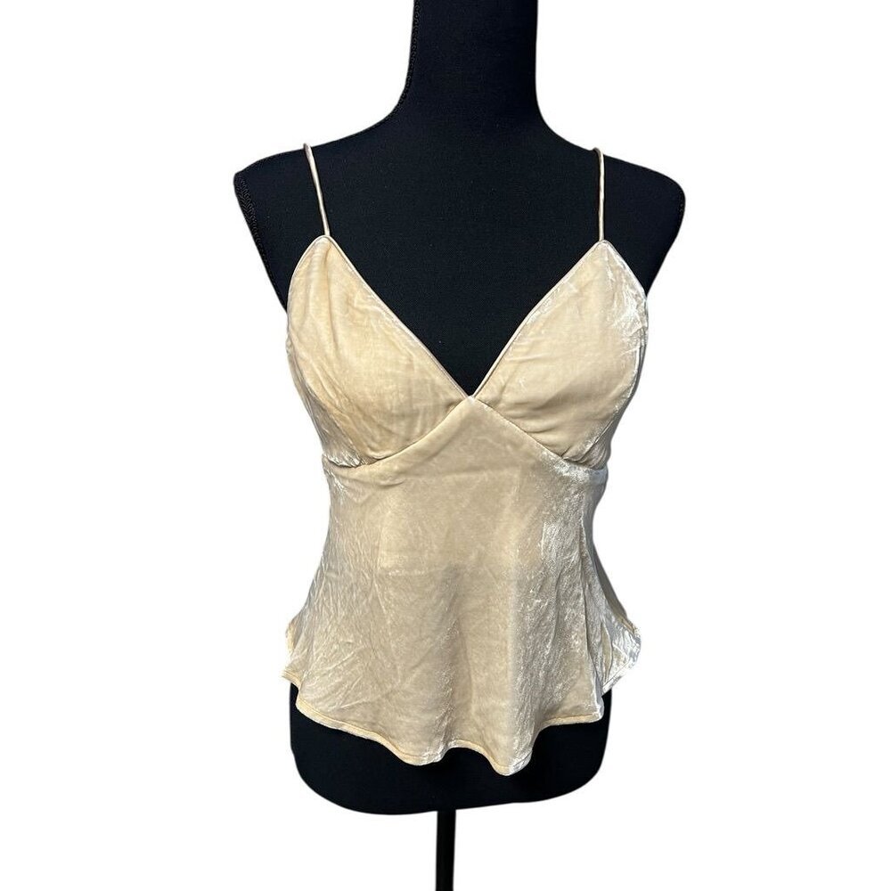 Susana Monaco Velvet Cami Top Beige V-Neck Women S Coquette Cottagecore